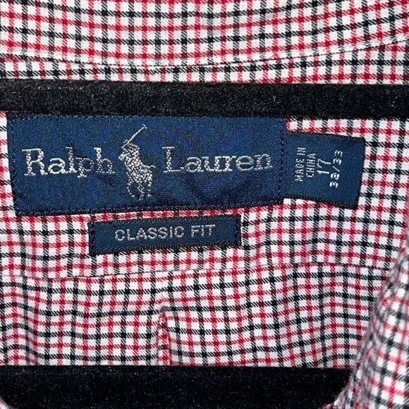 Ralph Lauren Shirt Men 17 32/33 Red Black Check Classic Fit Preppy Long Sleeve - Picture 6 of 10
